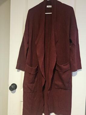 Anrabess Plush Open-Front Cardigan in Deep Burgundy
